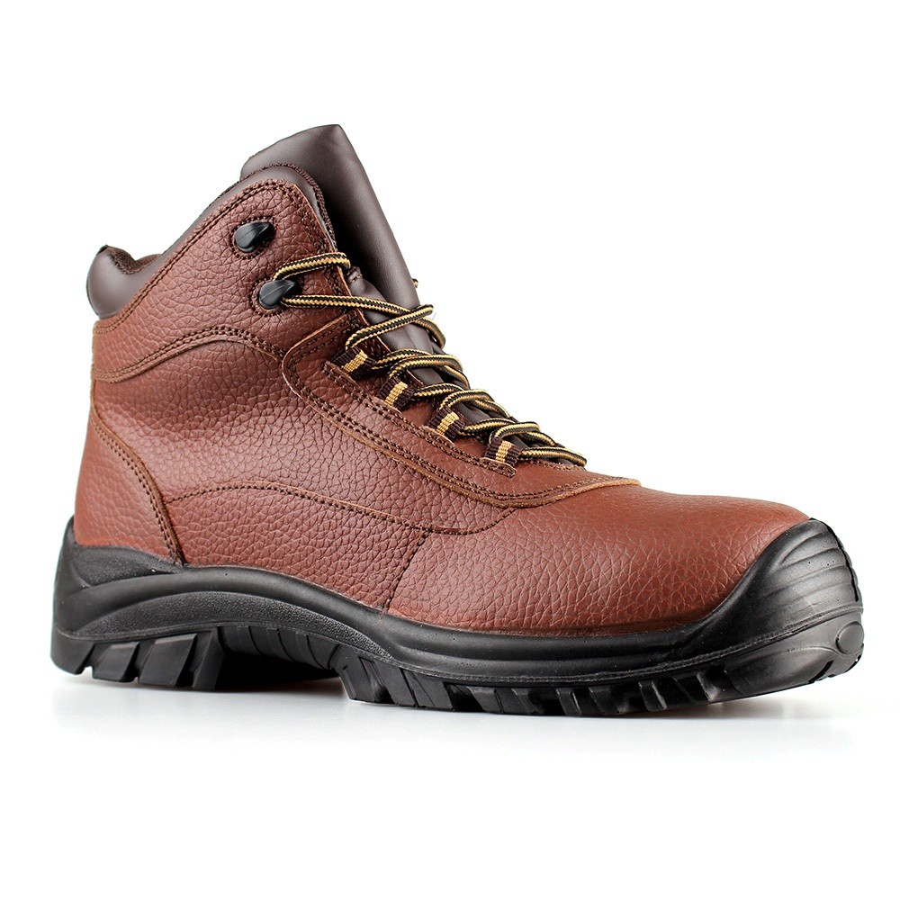 middle cut brown leather upper safety shoes with steel toecap and steel ...